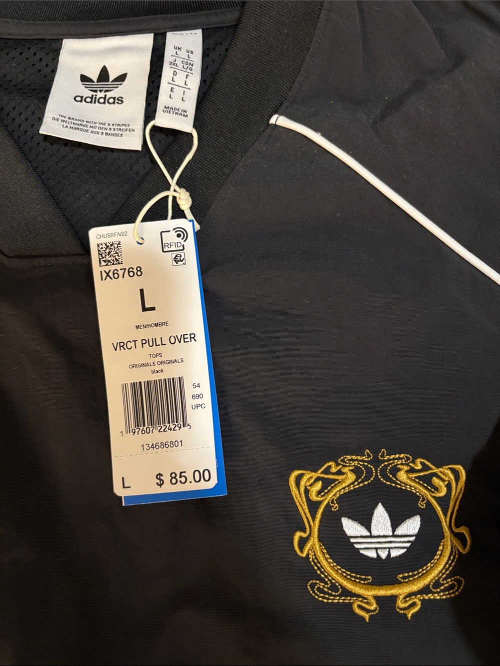 adidas Black Lightweight Pullover Jacket with White Piping - Picture 4 of 5